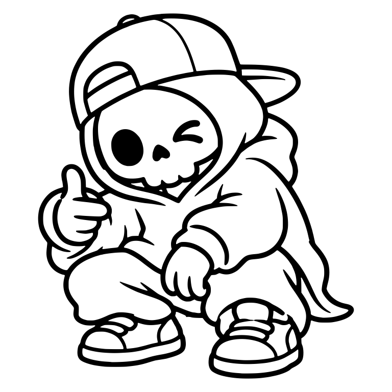 Crouching Skull Reaper in Backwards Cap and Hoodie — free characters SVG cut file