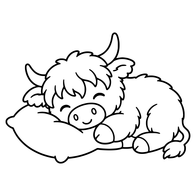 Smiling Highland Cow Snuggled Into a Pillow — free animal SVG cut file