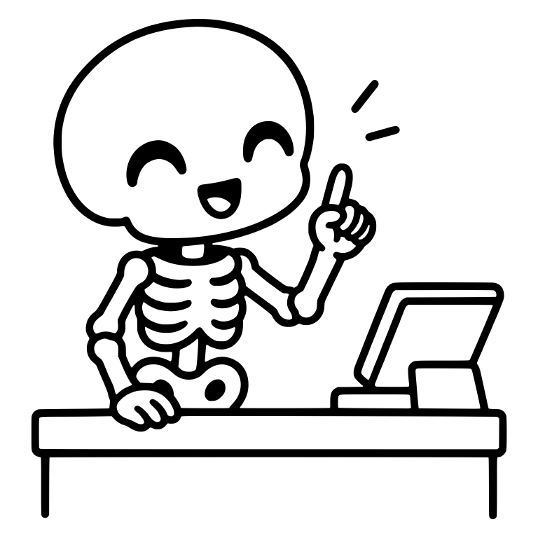 Kawaii Skeleton at Counter With Register Pointing Up — free skeleton SVG cut file