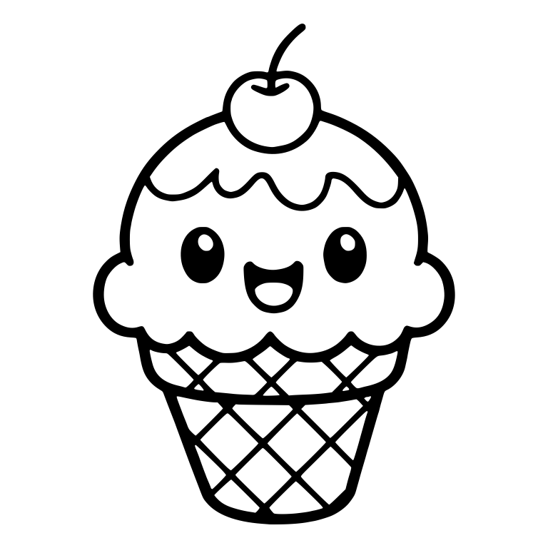 Ice Cream Cone with Cherry and Open Mouth Smile — free food SVG cut file