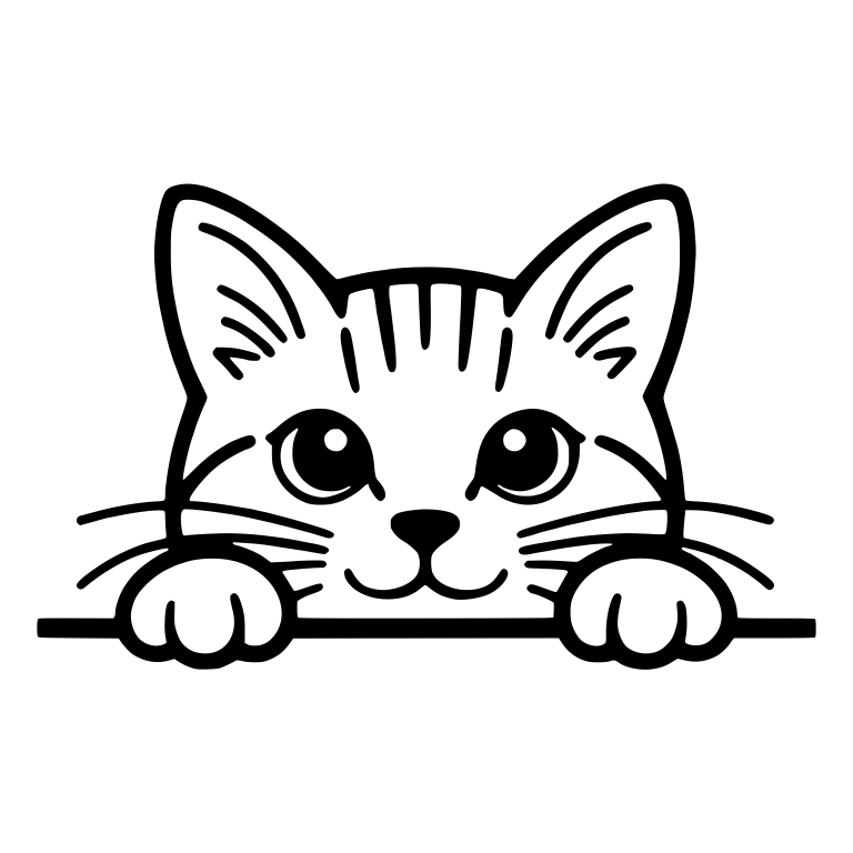 Smiling Big-Eyed Tabby Cat Peeking Over a Ledge — free animal SVG cut file