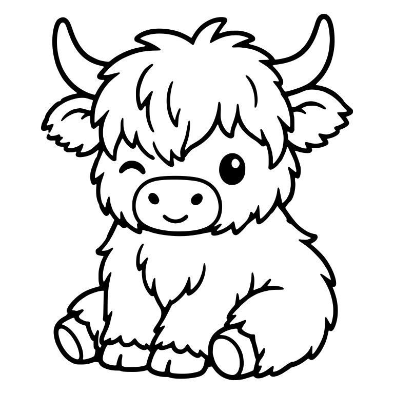 Winking Highland Calf Sitting With Wide Horns — free animal SVG cut file