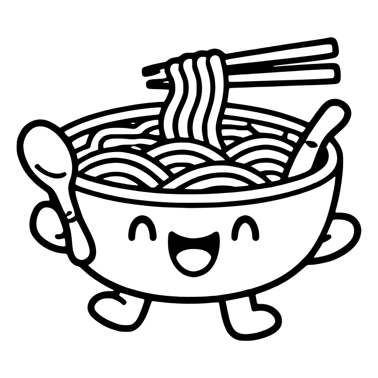 Laughing Ramen Bowl Character Holding A Spoon — free food SVG cut file