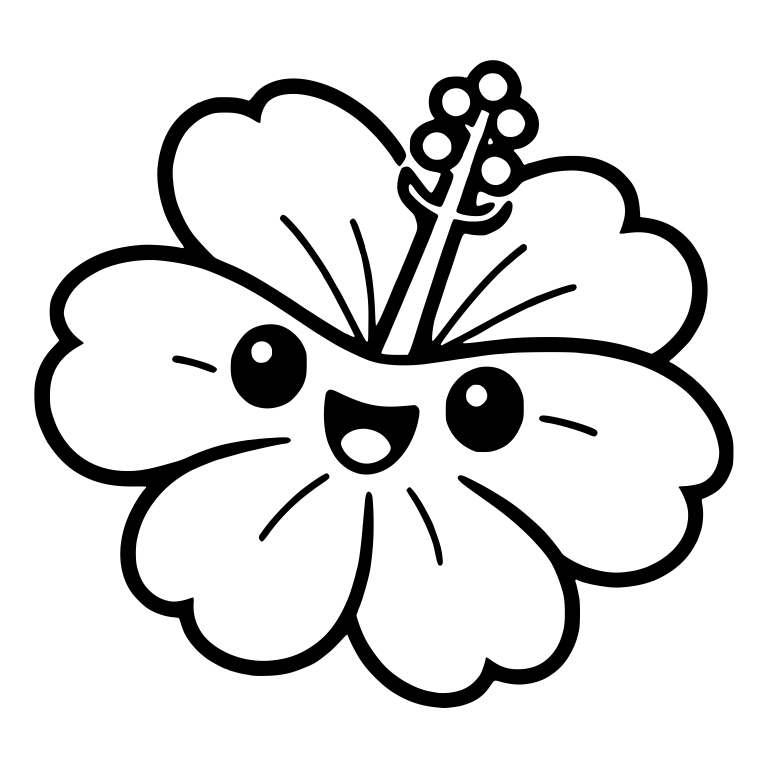 Happy Kawaii Hibiscus With Bubble-Tipped Stamen — free floral SVG cut file
