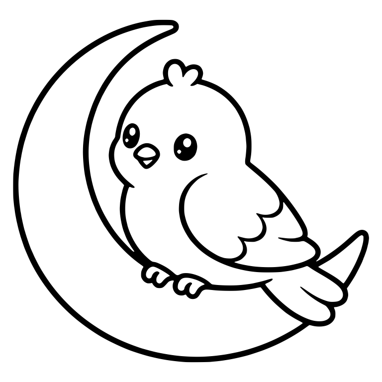 Bird Perched on Inner Curve of Crescent Moon — free animal SVG cut file