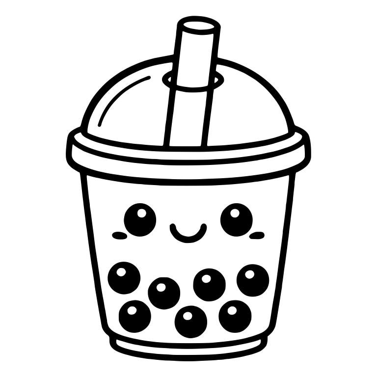Kawaii Boba Tea with Blushing Cheeks and Pearls — free food SVG cut file