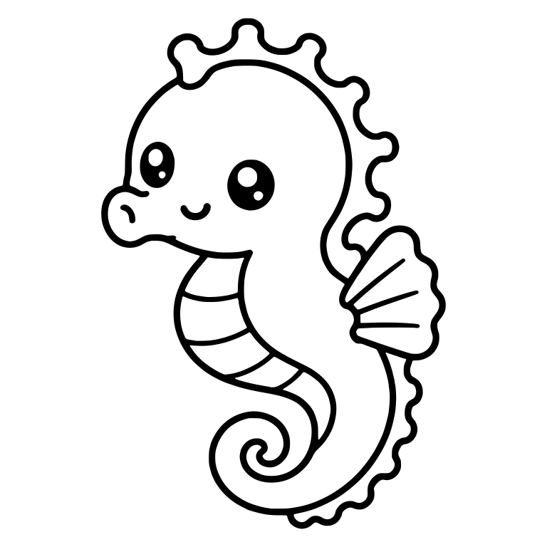 Kawaii Seahorse with Two Sparkly Eyes and Round Snout — free animal SVG cut file