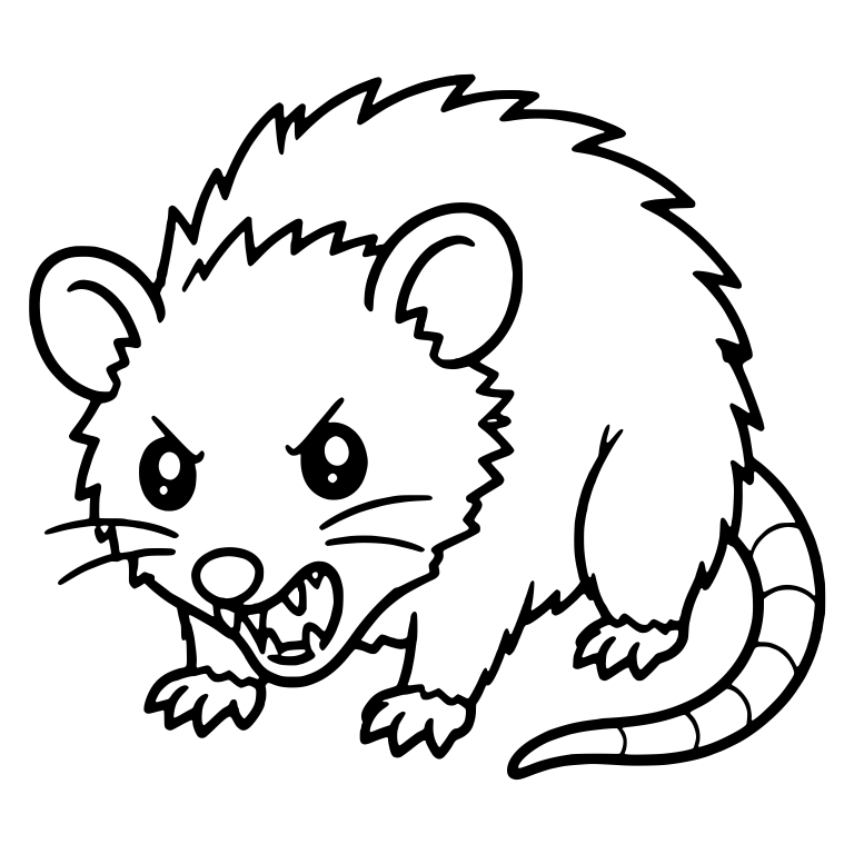 Snarling Opossum Three-Quarter View With Bared Teeth — free animal SVG cut file
