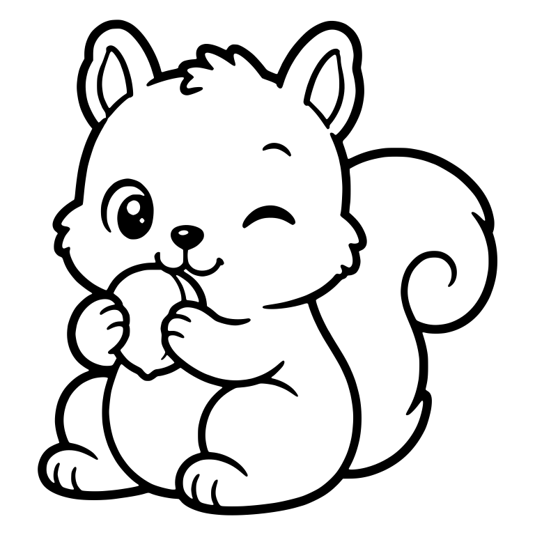 Winking Squirrel Nibbling a Nut with Curled Tail — free animal SVG cut file