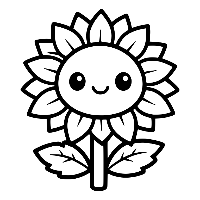 Smiling Kawaii Sunflower With Layered Pointed Petals — free floral SVG cut file