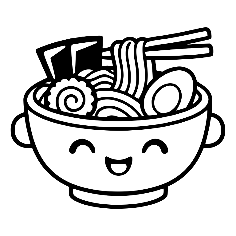 Smiling Ramen Bowl With Nori Sheets And Spiral Fish Cake — free food SVG cut file