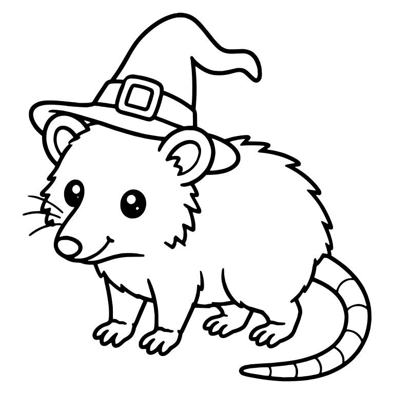 Smiling Opossum in Witch Hat Standing on All Fours — free animal SVG cut file