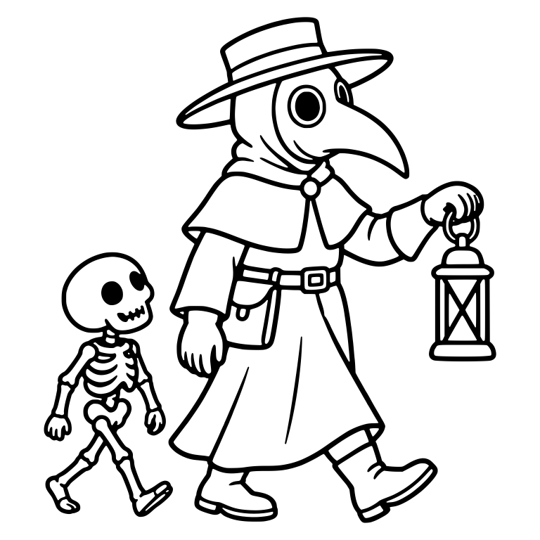 Plague Doctor Walking with Skeleton Friend — free characters SVG cut file