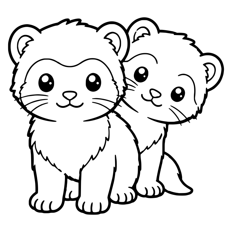 Two Fluffy Ferret Kits, One Peeking Behind the Other — free animal SVG cut file