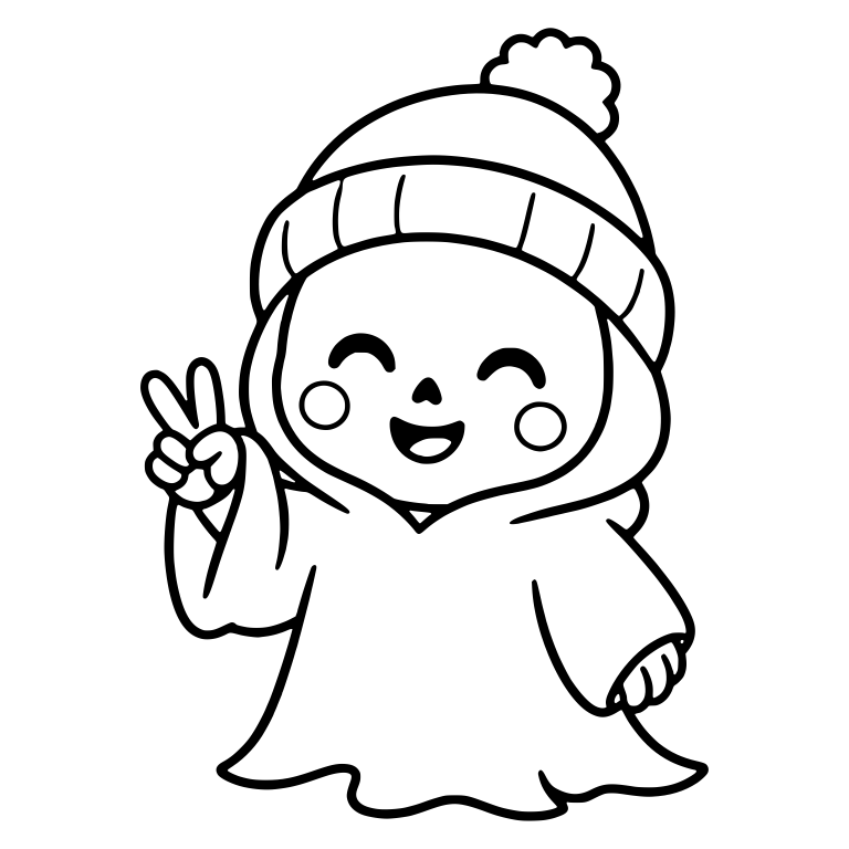 Cute Hooded Reaper in Pom-Pom Beanie Making Peace Sign — free characters SVG cut file