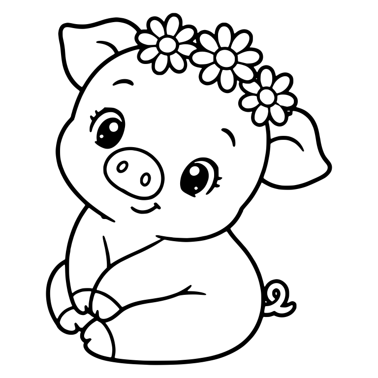 Seated Piglet With Daisy Crown and Head Tilt — free animal SVG cut file