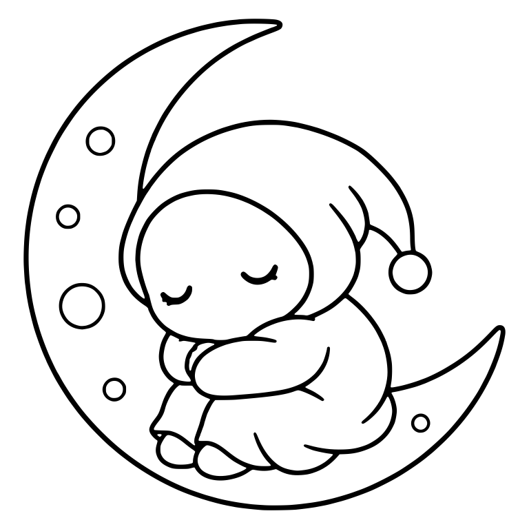 Sleeping Hooded Figure in Nightcap on Crescent Moon — free characters SVG cut file