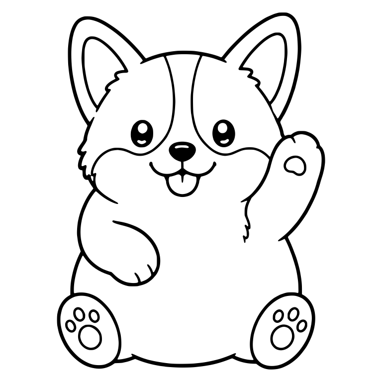 Chubby Waving Corgi Puppy With Raised Paw On Right — free animal SVG cut file