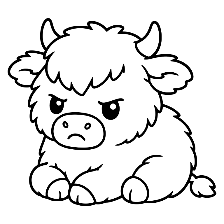Annoyed Fluffy Highland Calf Resting With Short Horns — free animal SVG cut file