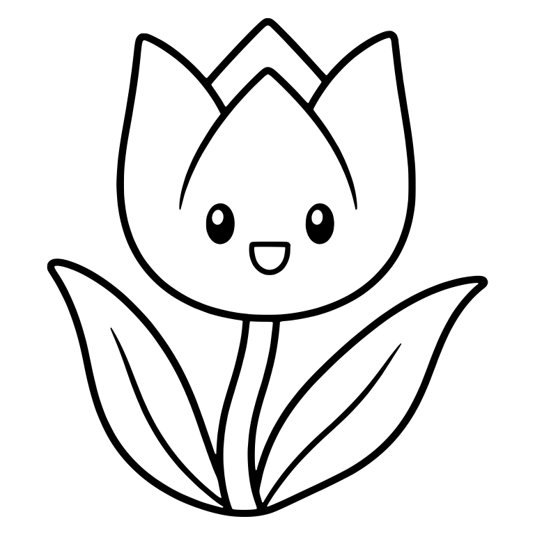 Smiling Tulip With Layered Petals And Long Leaves — free floral SVG cut file