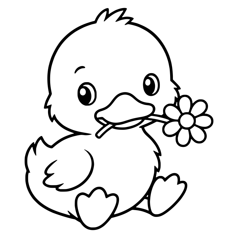 Sitting Duckling Turning Its Head with a Daisy in Beak — free animal SVG cut file