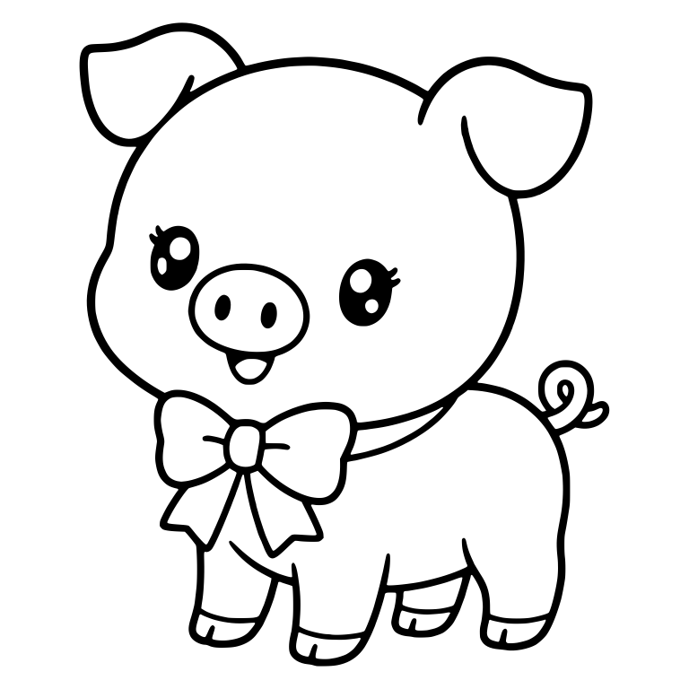 Standing Piglet With Large Neck Bow and Lashes — free animal SVG cut file