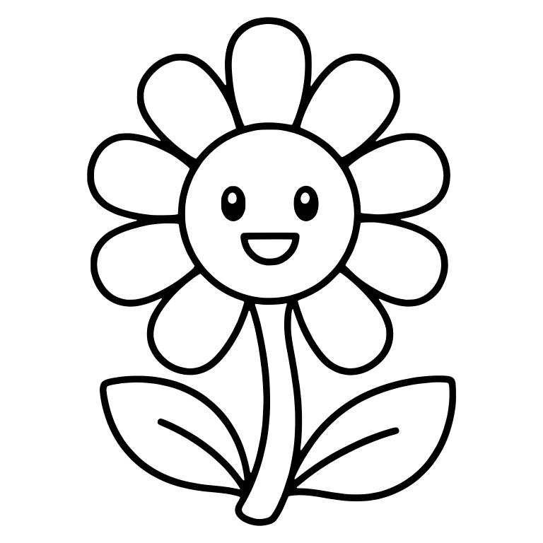 Happy Daisy With Open Smile and Two Pointed Leaves — free floral SVG cut file