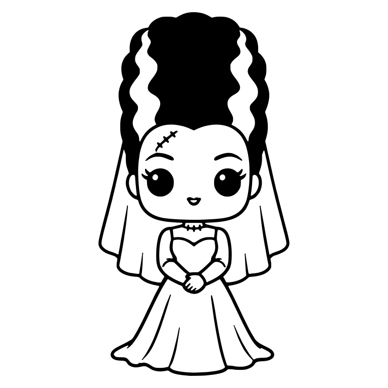Monster Bride With Tall Striped Hair And Long Veil — free fantasy-creature SVG cut file