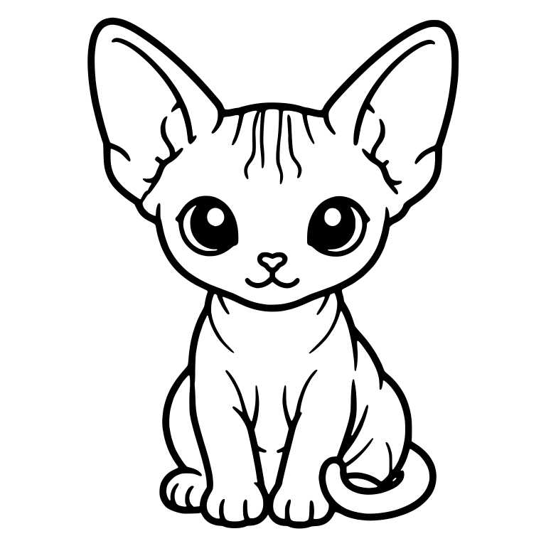 Sitting Sphynx Kitten With Striped Forehead, Tail On Right — free animal SVG cut file