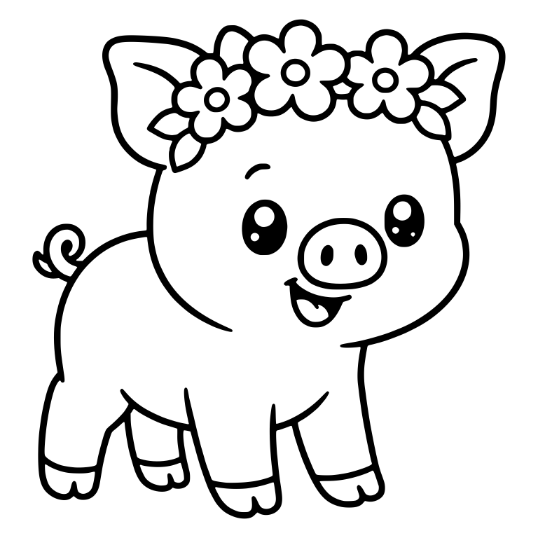 Standing Piglet With Flower Crown and Big Smile — free animal SVG cut file