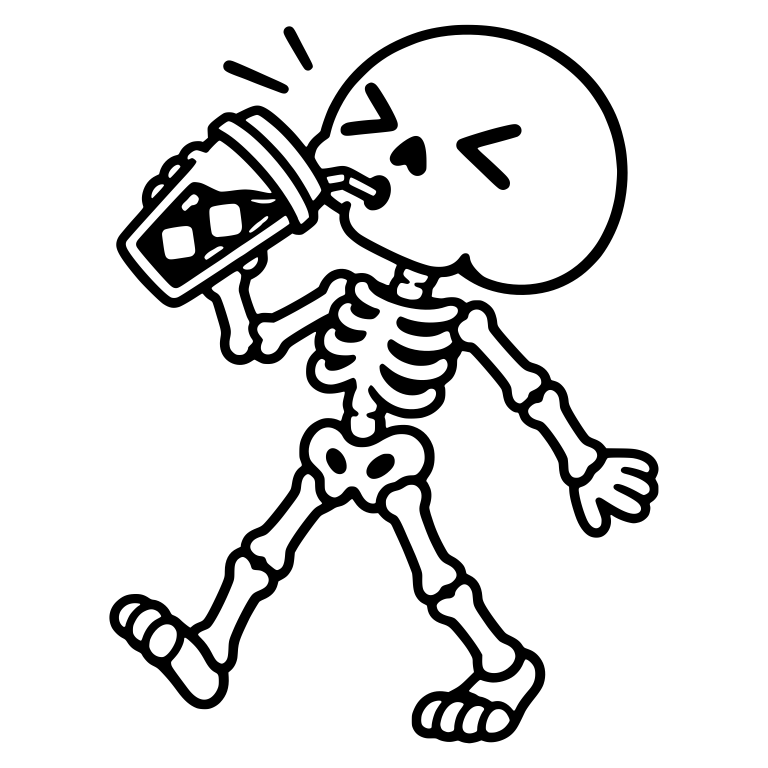 Kawaii Skeleton Gulping Iced Coffee on the Go — free skeleton SVG cut file