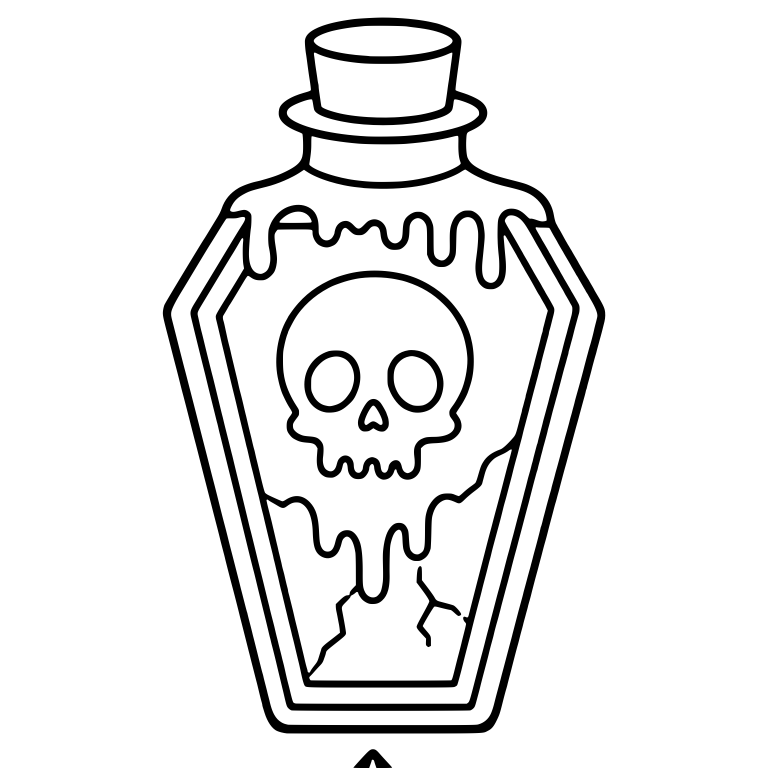 Coffin-Shaped Bottle with Skull and Dripping Slime — free objects SVG cut file