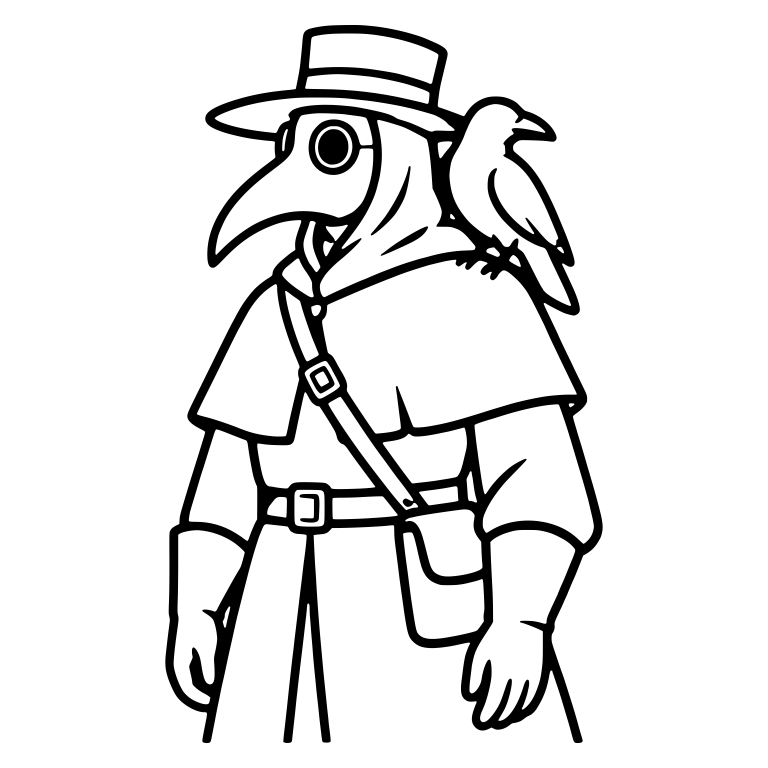 Plague Doctor with Raven on Shoulder and Satchel — free characters SVG cut file