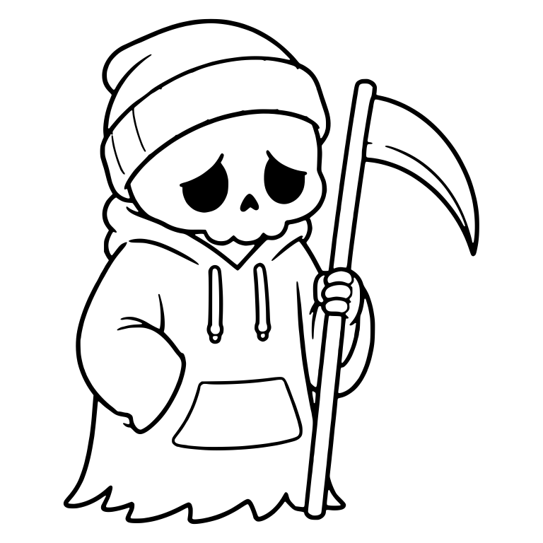 Sad Hoodie Reaper With Drawstrings and Scythe — free characters SVG cut file