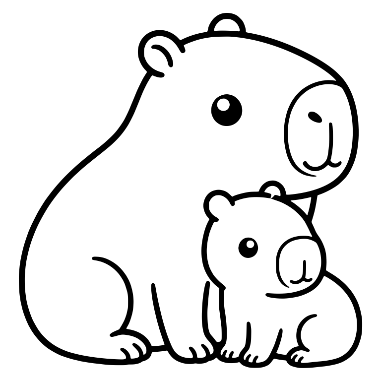 Sitting Capybara Mother with Baby at Her Side — free animal SVG cut file