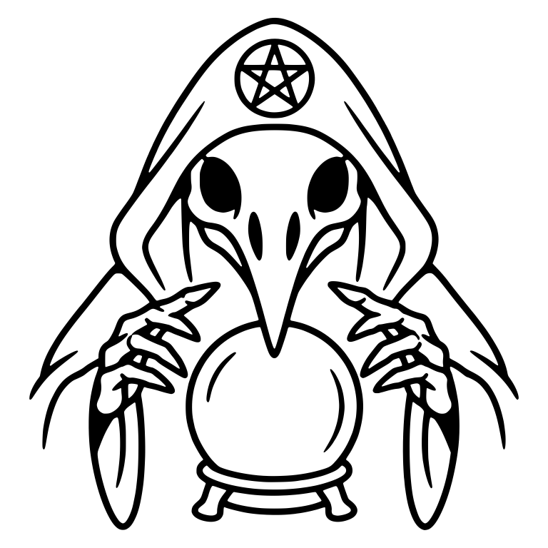 Hooded Raven Skull with Pentagram Over Crystal Ball — free fantasy-creature SVG cut file