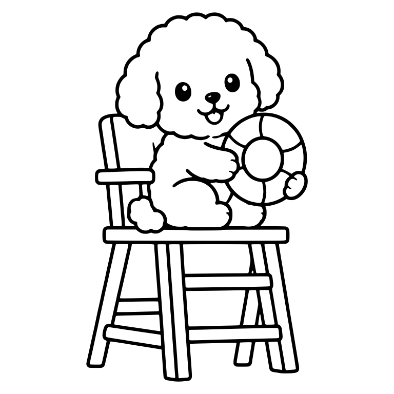 Poodle Puppy Sitting on Lifeguard Chair with Life Ring — free animal SVG cut file