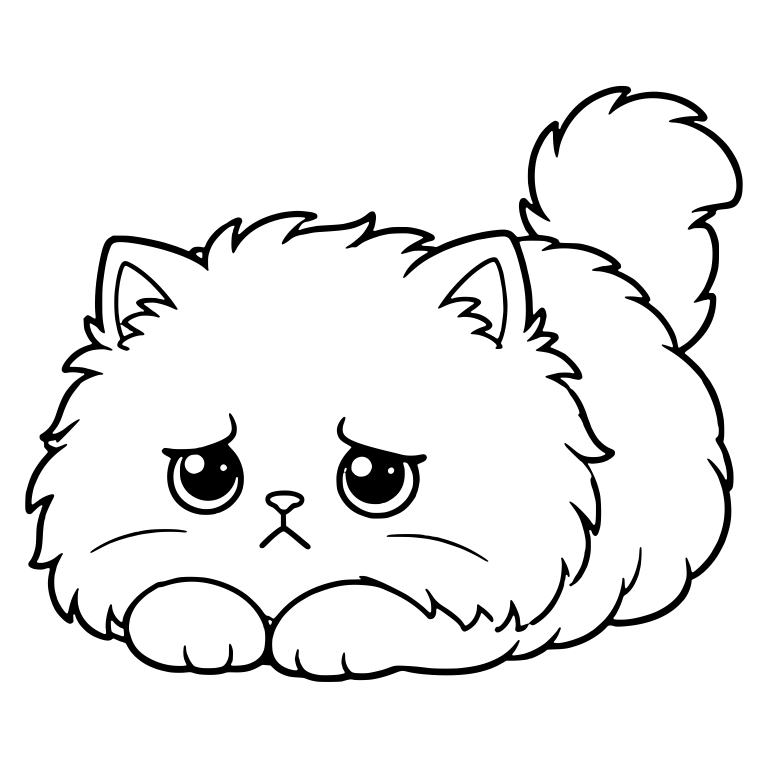 Fluffy Persian Kitten Lying Down With Tail Up — free animal SVG cut file