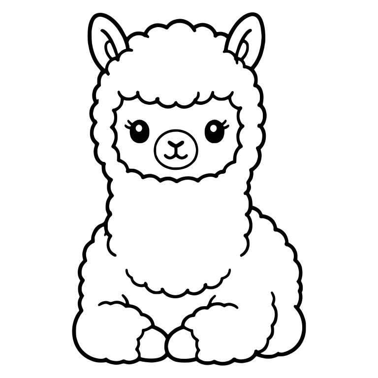 Kawaii Alpaca Resting Front View with Eyelashes — free animal SVG cut file