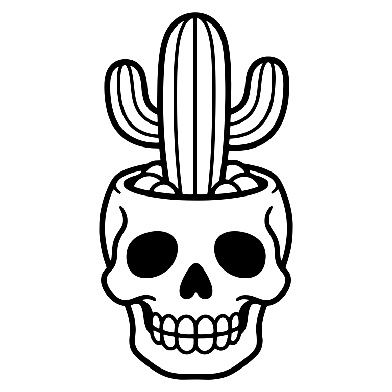 Round-Eyed Skull Planter with Saguaro Cactus — free skeleton SVG cut file