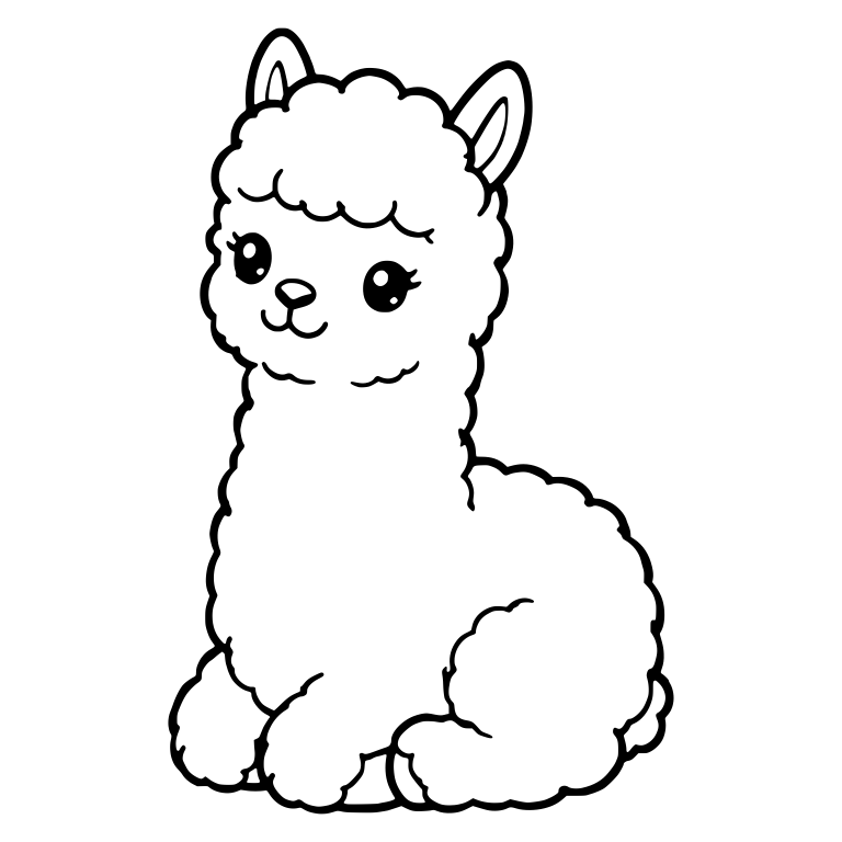 Kawaii Alpaca Sitting with Head Tilted and Eyelashes — free animal SVG cut file