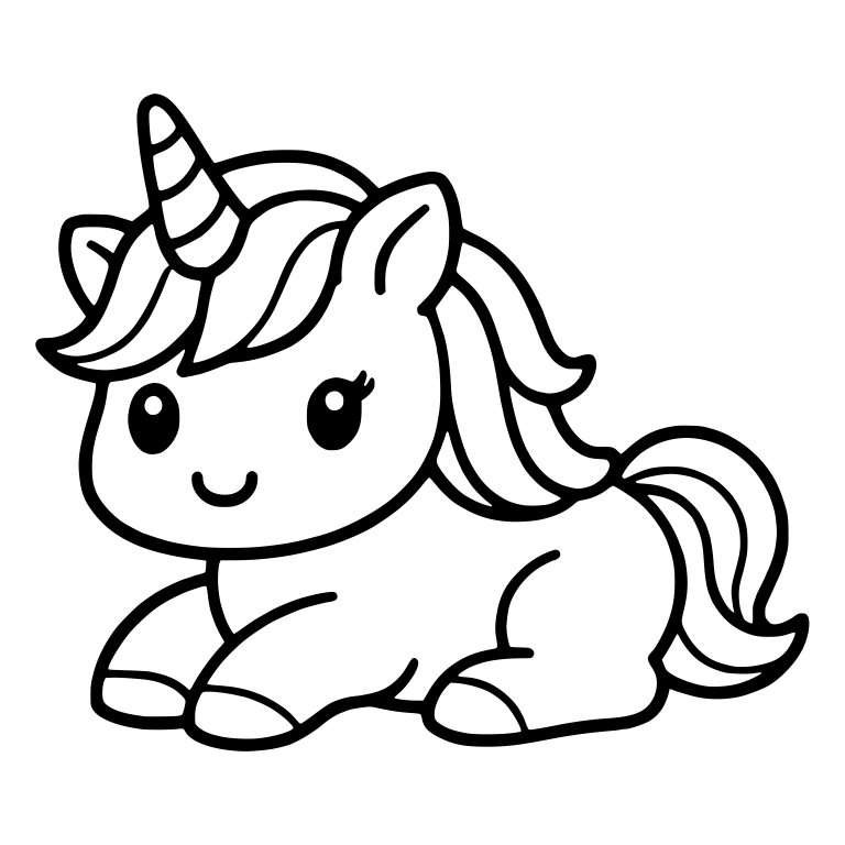 Lying Unicorn with Wavy Mane and Rolled Tail — free fantasy-creature SVG cut file