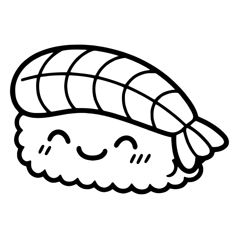 Shrimp Nigiri With Happy Closed Eyes and Curled Tail — free food SVG cut file