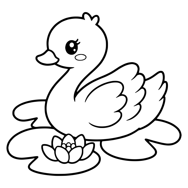Kawaii Swan on Lily Pads With Single Water Lily — free animal SVG cut file