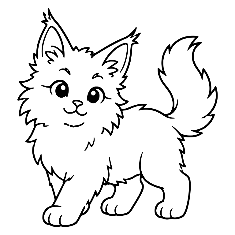 Fluffy Maine Coon Kitten Standing With Tail Raised — free animal SVG cut file