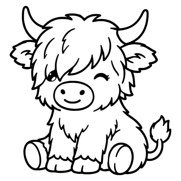 Sitting Highland Calf Winking with Bangs Over One Eye — free animal SVG cut file