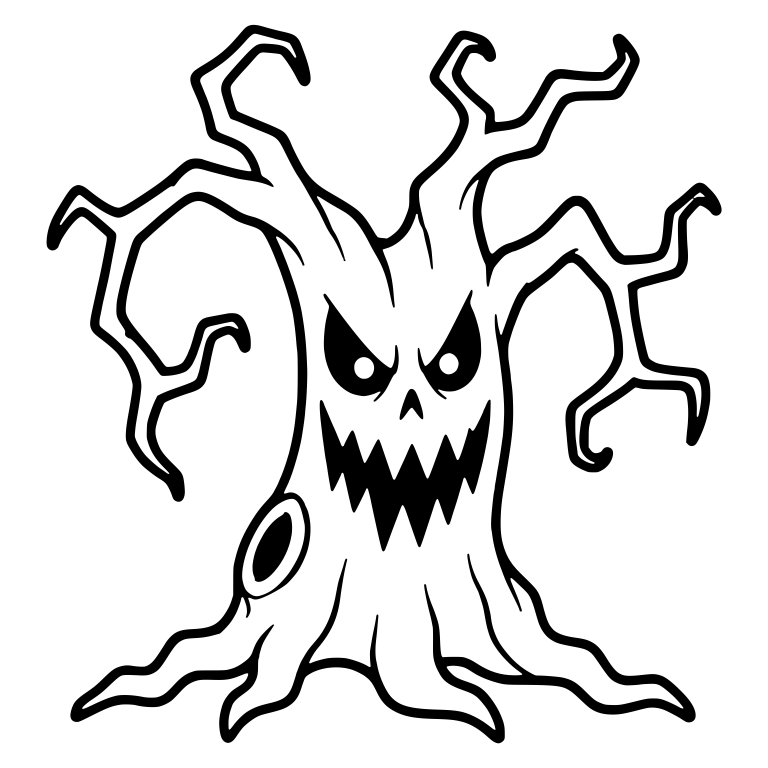 Fanged Tree with Crooked Branches and Knothole — free floral SVG cut file