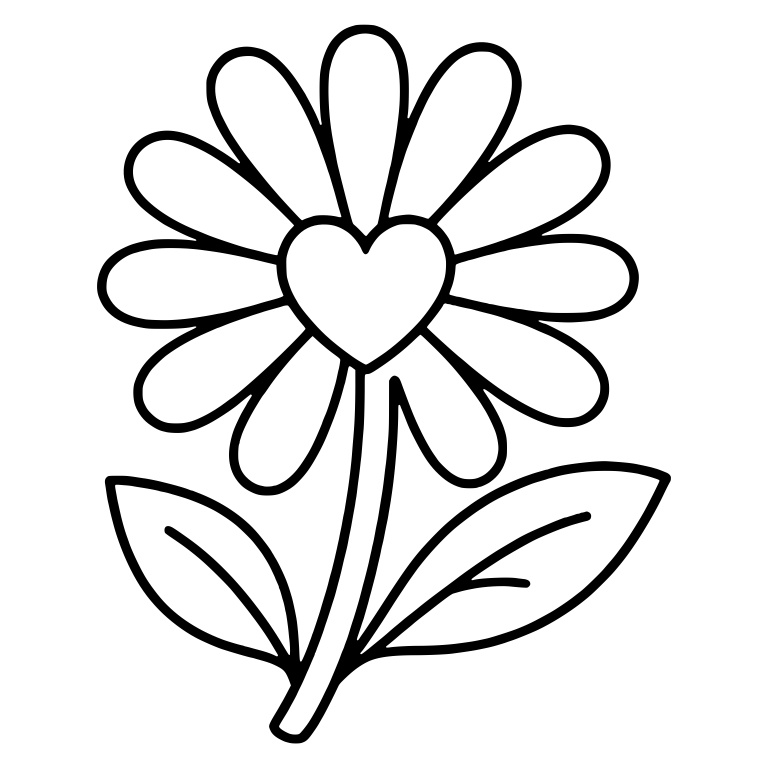 Heart Center Daisy with Stem and Two Leaves — free floral SVG cut file