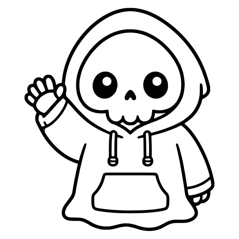 Kawaii Grim Reaper In Hoodie Waving Hello — free characters SVG cut file