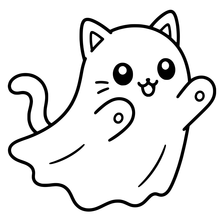 Dancing Ghost Cat Waving One Paw with Tail Curl — free animal SVG cut file